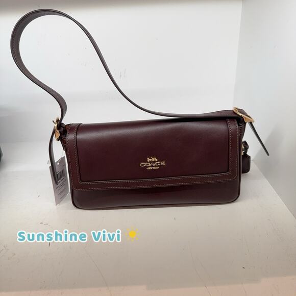 NWT Coach Etta Small Flap Shoulder Bag CCV63 Smooth leather Maroon - Picture 1 of 13